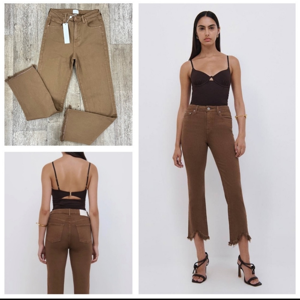 Women's Johnathan Simkhai River Brown high-waist Straight Crop Fringe Jeans - Picture 6 of 9